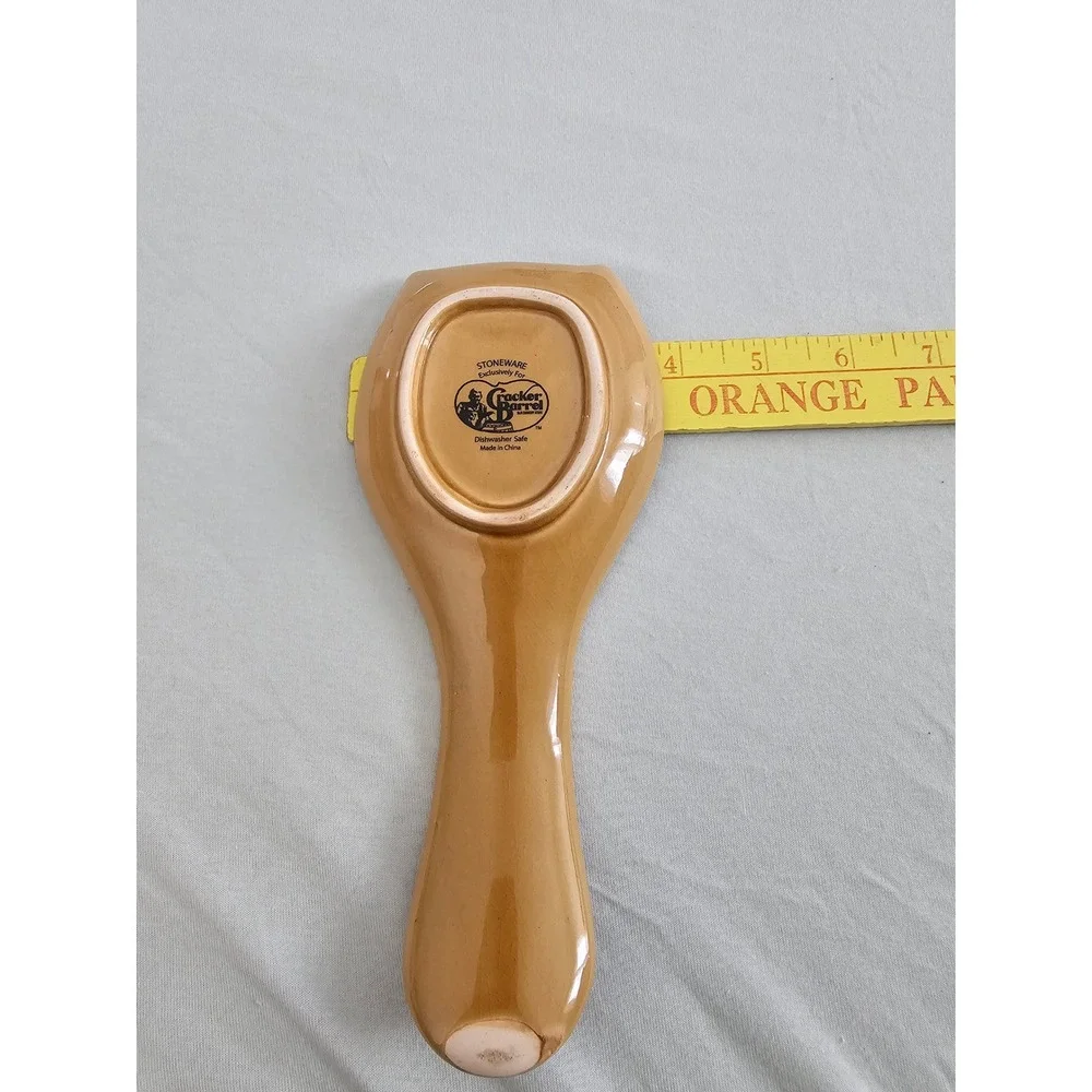 Cracker Barrel Spoon Rest Brown Orange Owl Stoneware Kitchen Accessory